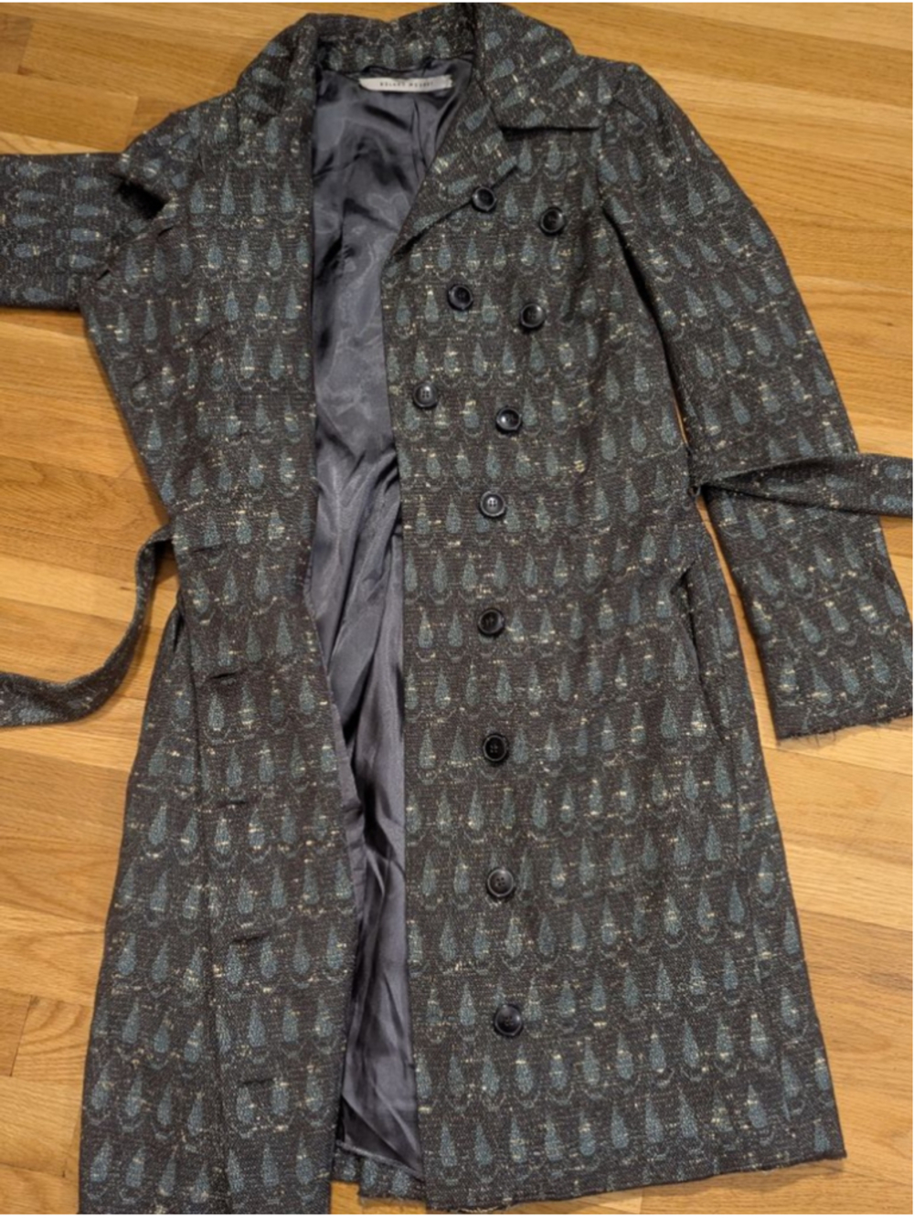 Roland Mouret Gray Teal Wool Blend Tweed Midi Coat US Size 4 - Picture 14 of 16